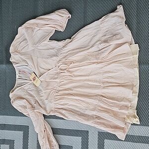 Entro Swiss Dot V-Neck Puff Sleeve Ruffle Tiered Mini Dress Size M NEW